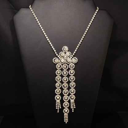 Mid-century Bridal Rhinestone Necklace, Clear Rhinestones, Rhodium Plated, 1950s Vintage Jewelry