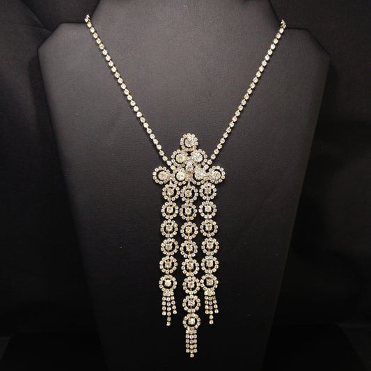 Mid-century Bridal Rhinestone Necklace, Clear Rhinestones, Rhodium Plated, 1950s Vintage Jewelry