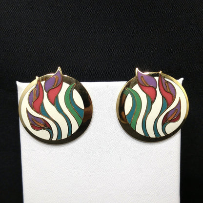 Laurel Burch "Lilies For Les" Floral Post Earrings, Gold Plated, 1980s Vintage