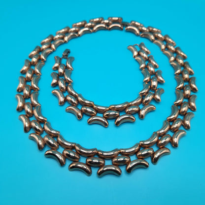 Vintage Krementz Gold Plated Bracelet Necklace Jewelry Set, Mid-Century