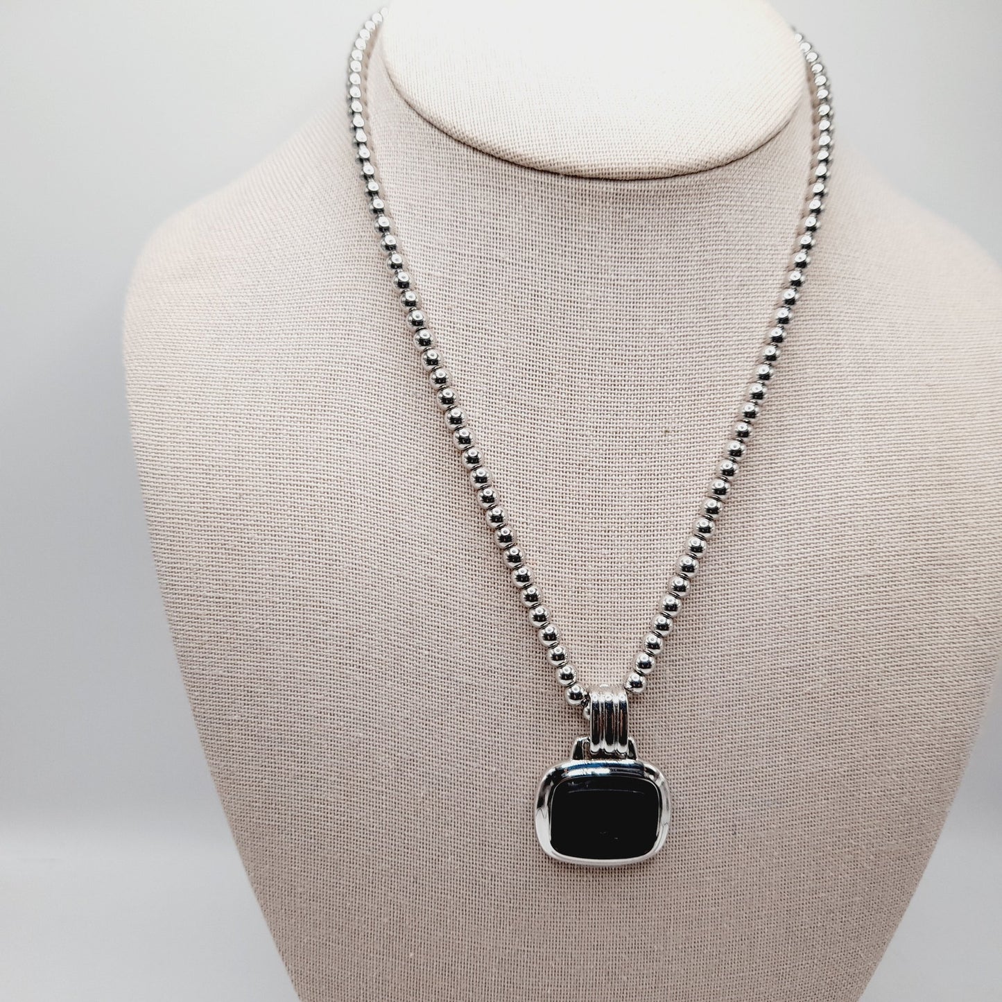 Monet Silver Tone Black Glass Pegasus Pendant Necklace – 16 Inches