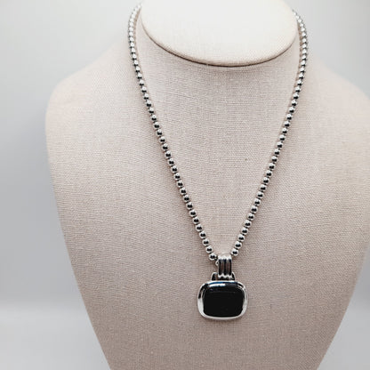 Monet Silver Tone Black Glass Pegasus Pendant Necklace – 16 Inches