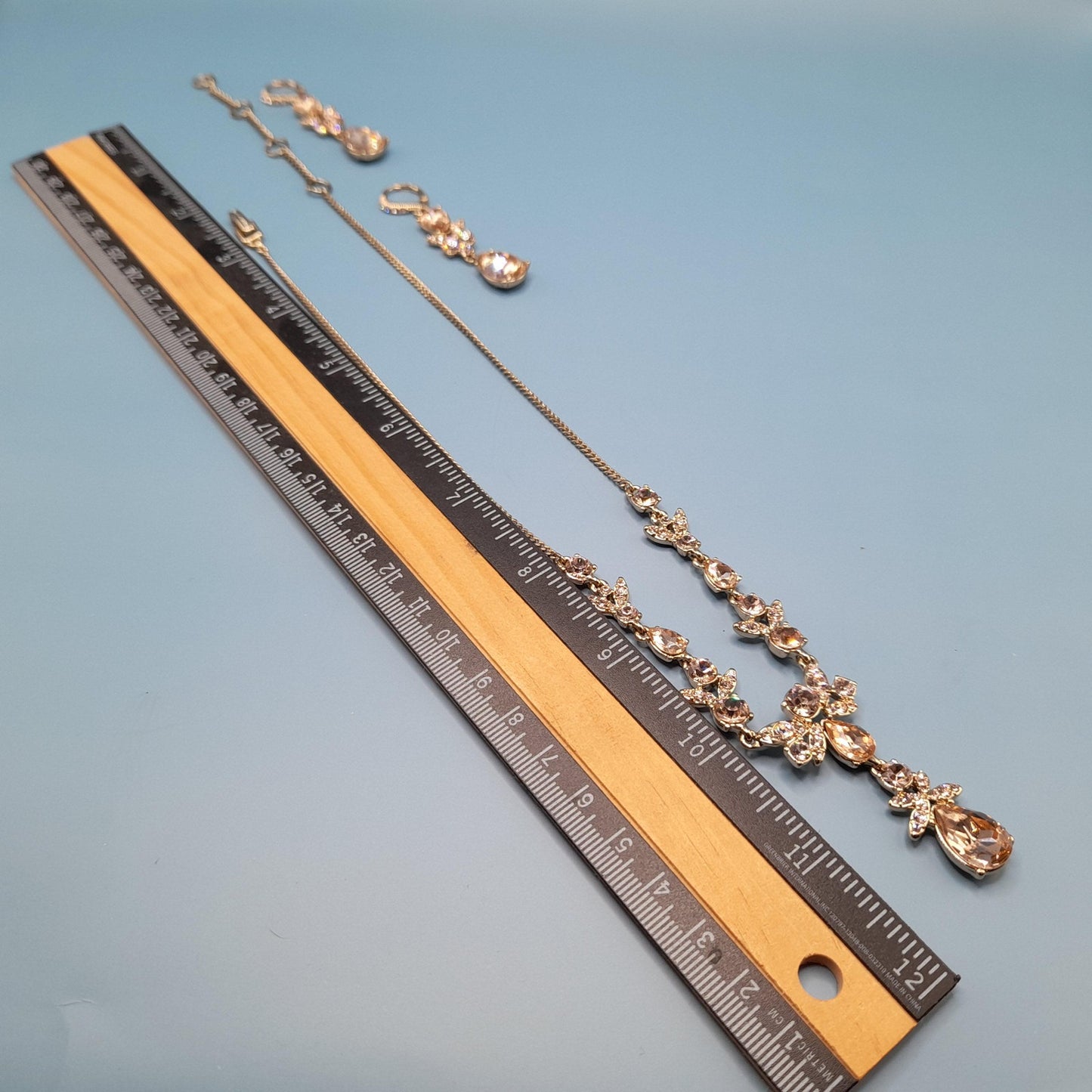 Vintage Givenchy Necklace & Earrings Set – Gold Tone Crystal Teardrop Jewelry