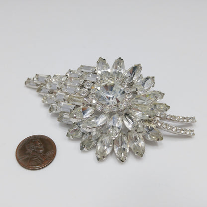 Juliana Heirloom Large Clear Rhinestone Brooch, D & E Jewelry, Rhodium Plated, Wedding