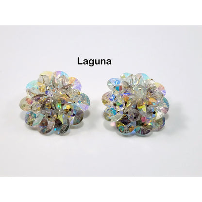Laguna Aurora Borealis Crystal Earrings, 1950s Clip On Vintage Jewelry