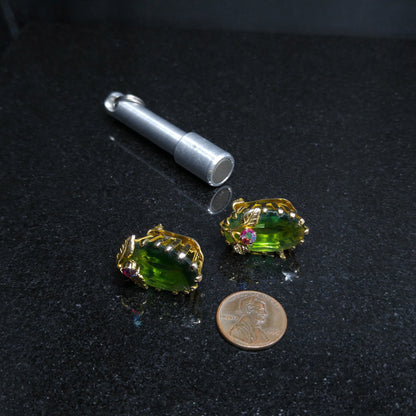 Kramer Austria Green Clip Earrings, Gold Plated, 1950s Vintage Jewelry