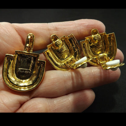 Park Lane Earrings & Matching Pendant Enhancer, Clear Rhinestones, 1980s