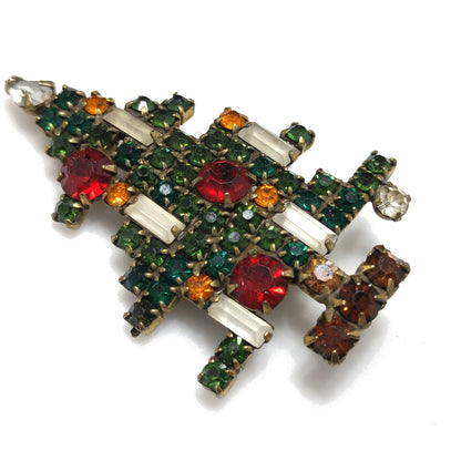 Weiss Christmas Tree Brooch, Five Baguette Candles, Book Piece, 1950s Vintage