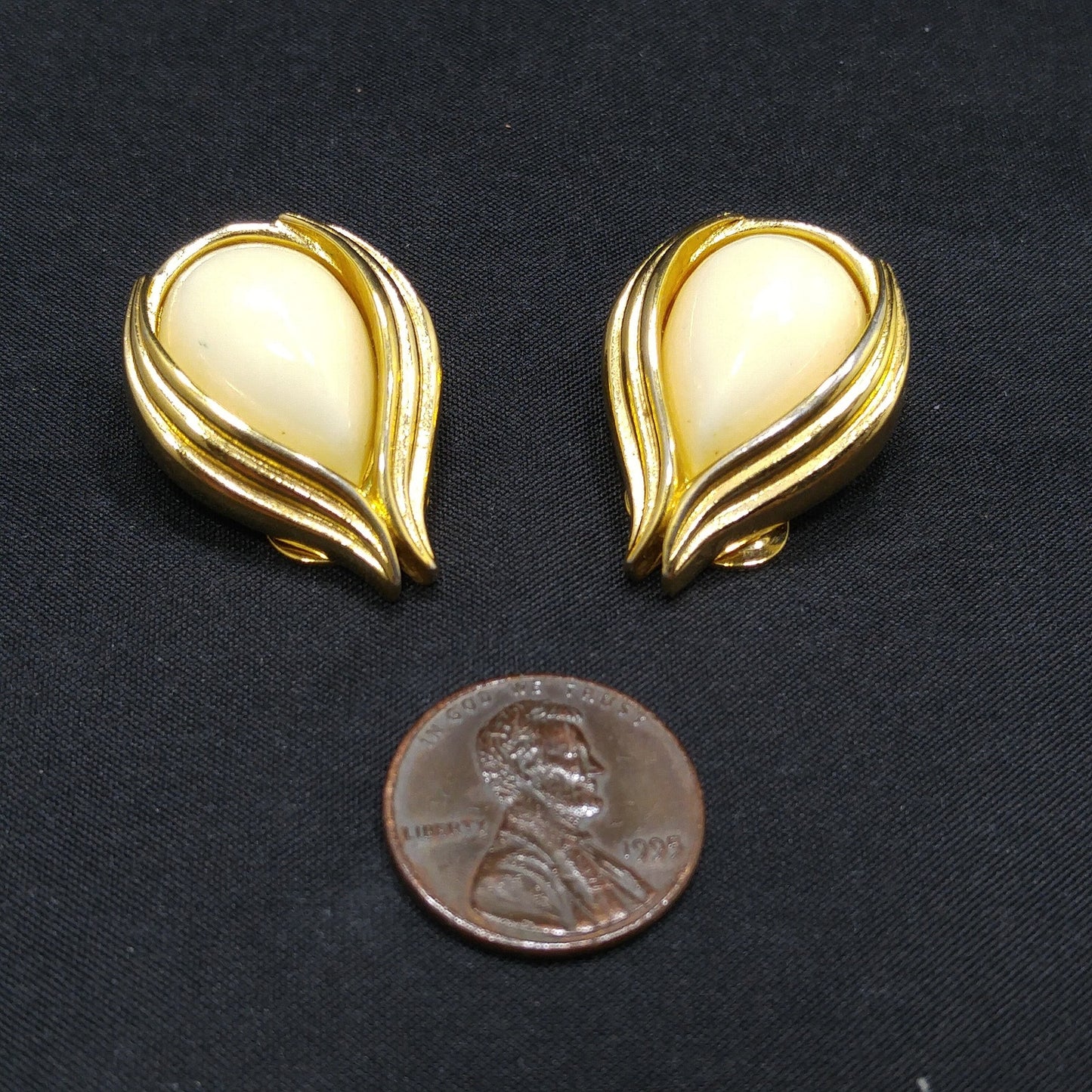 Christian Dior Cream Gold Plated Earrings, Rose Bud Shaped, 1980s Vintage Jewelry