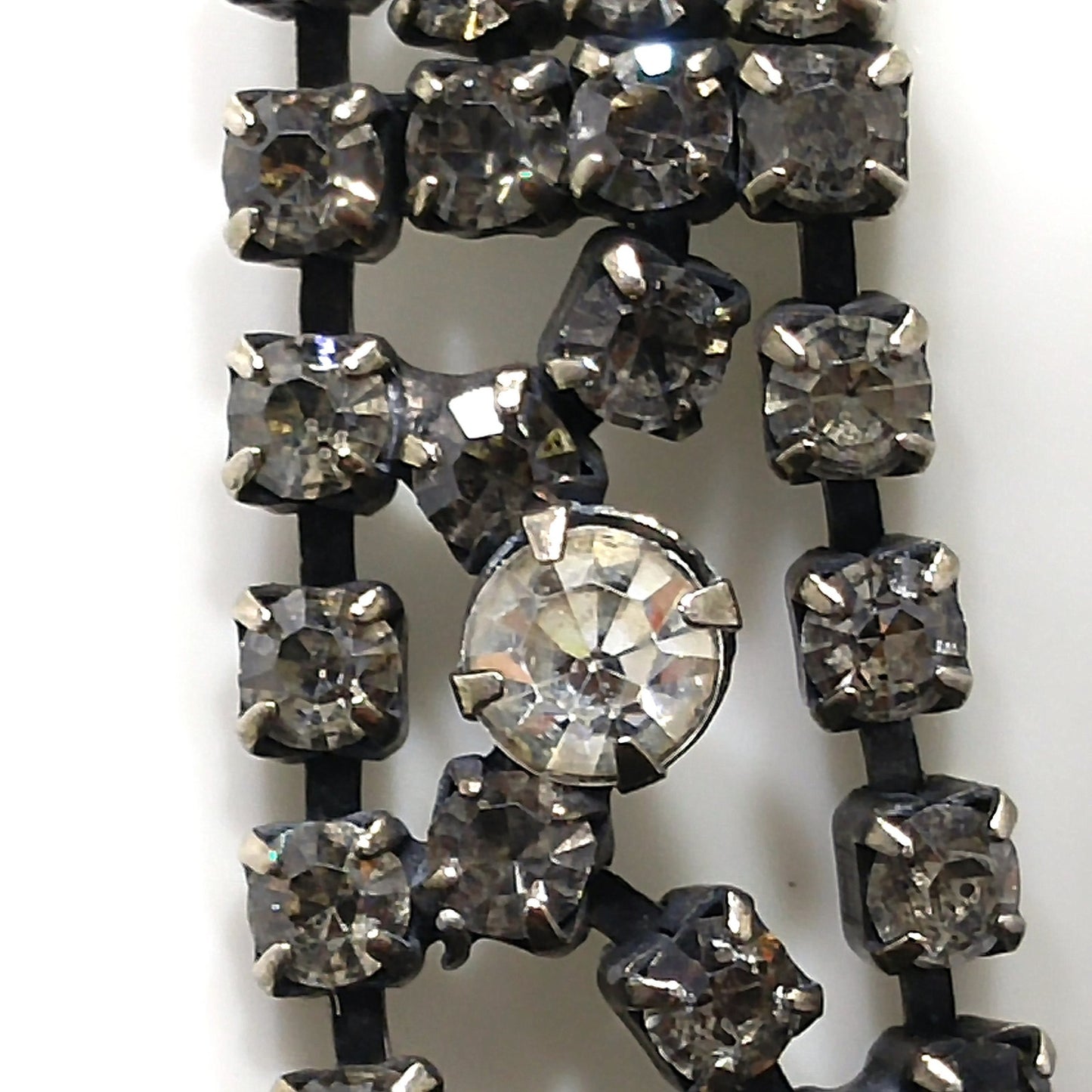 Vintage Kramer Black Clear Crystal Rhinestone Bracelet, Silver Plated, 1950s