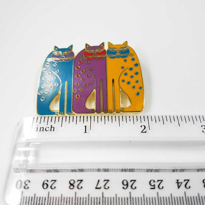 Vintage Laurel Burch Siamese Cats Cloisonné Enamel Gold Brooch Pin 1980s Jewelry