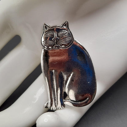 Vintage Laurel Burch Cat Brooch, Rhodium Plated, 1980s Vintage Jewelry