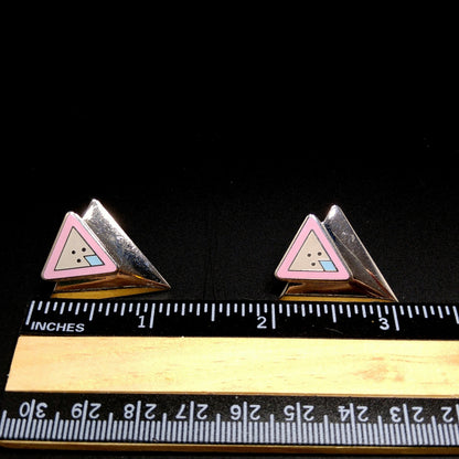 Vintage Laurel Burch "Anne" Triangle Post Earrings, Rhodium Plated, 1980s