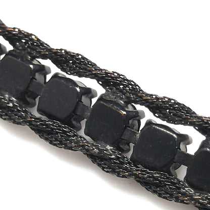 Weiss Black Japanned Bracelet, Black Rhinestones, 1950s Vintage Jewelry