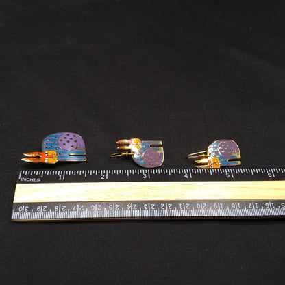 Laurel Burch "Rabbit For Ross" Brooch & Earring Set, Rainbow Enamel, Gold Plated, 1980s
