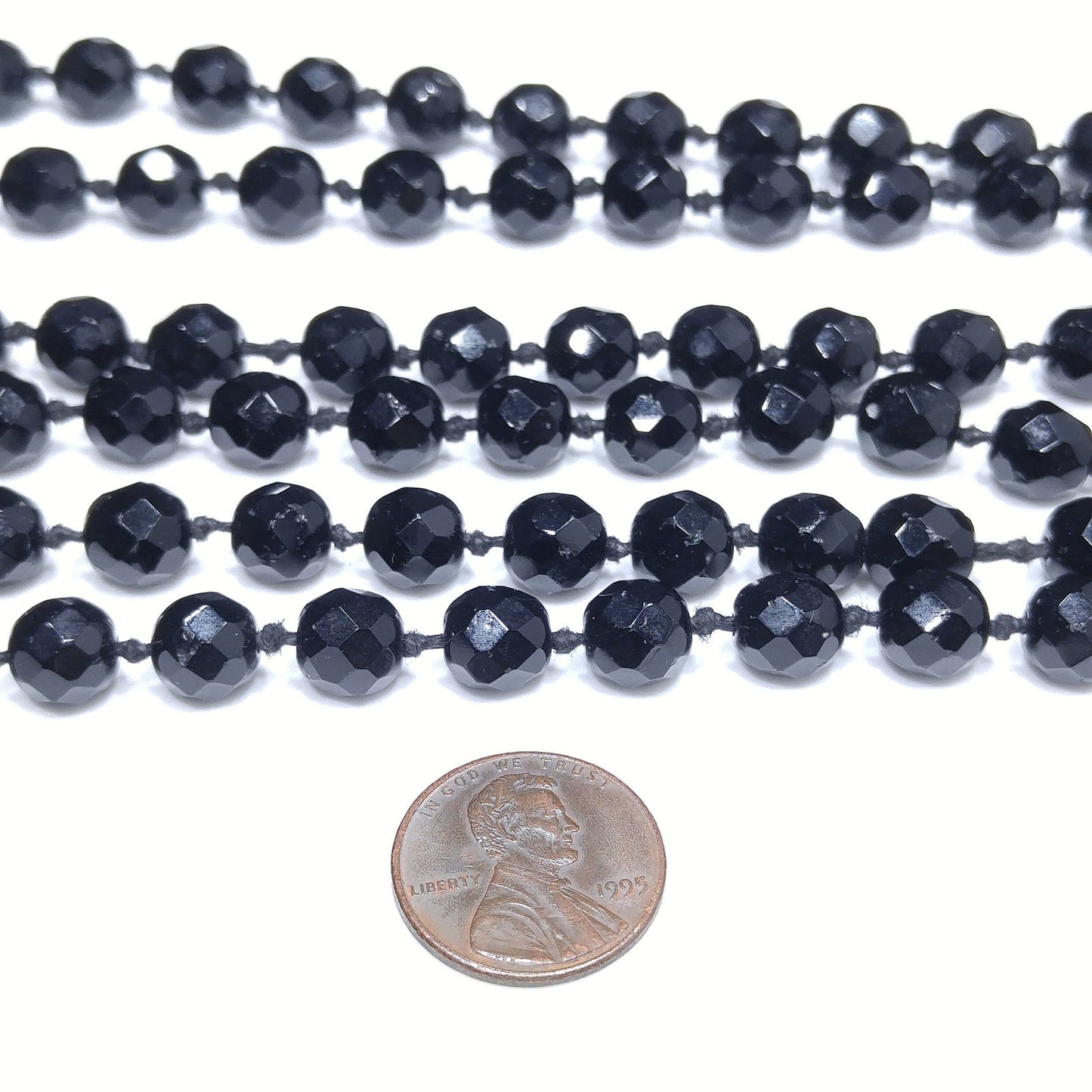 Black Crystal Beaded Necklace, Made in Austria, Hand Knotted, 1920s Vintage