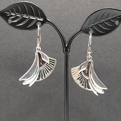Vintage Laurel Burch Floral Drop Earrings, Rhodium Plated Flowers
