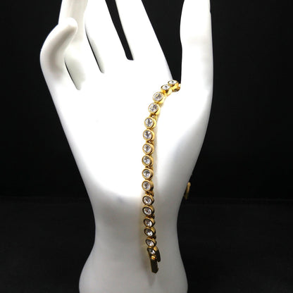 Vintage Swarovski Bracelet – Clear Rhinestone Bezel Set – Gold Plated Link