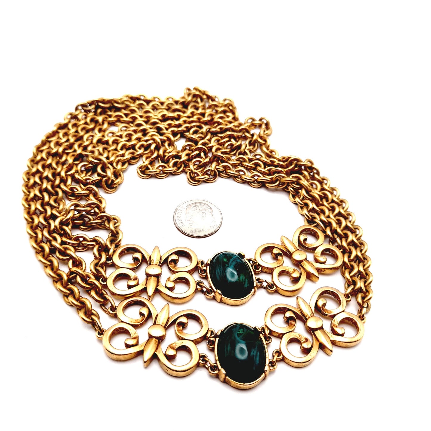 Vintage Swarovski S.A.L. Green Cabochon Chain Necklace, No Clasp