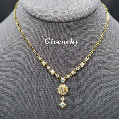Vintage Givenchy Necklace – Aurora Borealis Rhinestones, Pendant Drop, 1990s