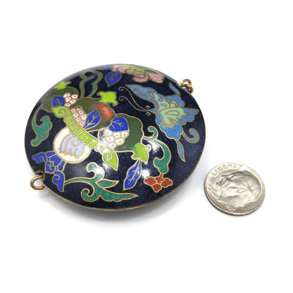 Vintage Cloisonné Double Sided Large Pendant, Blue Enamel Butterfly, 1960s Vintage Jewelry