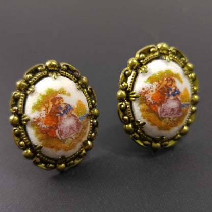 West Germany Loving Embrace Clip Earrings, Sand Glass, 1950s Vintage Jewelry