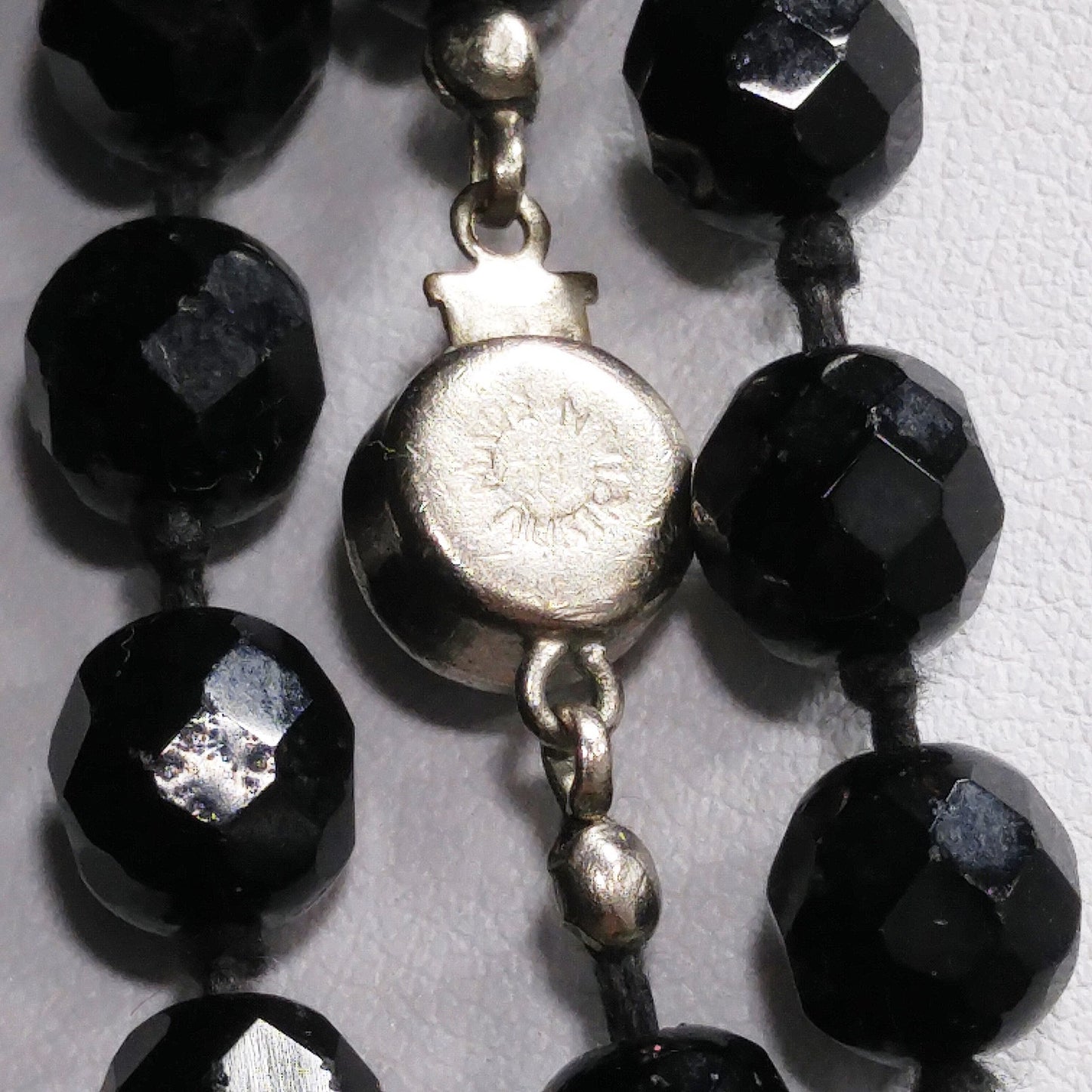 Black Crystal Beaded Necklace, Made in Austria, Hand Knotted, 1920s Vintage