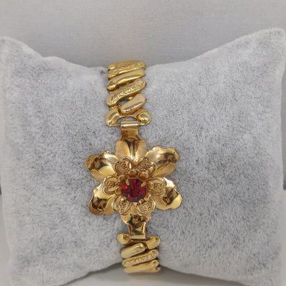Barclay Gold Filled Flower Expansion Bracelet, Red Crystal Gold Flower