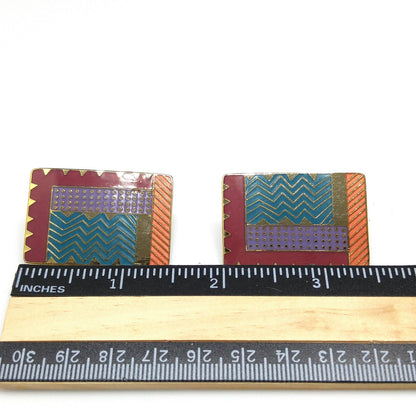 Vintage Laurel Burch "Lindsay" Clip Earrings, Large Geometric