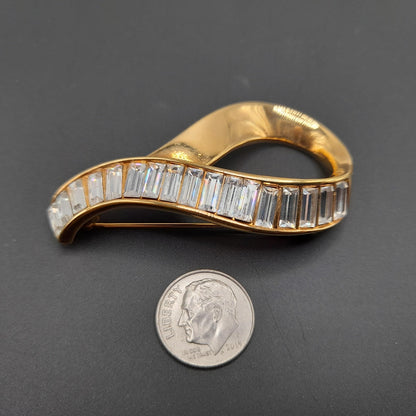 Swarovski Baguette Rhinestone Brooch, Signed S. A. L., Gold Plated, 1960s Vintage Jewelry