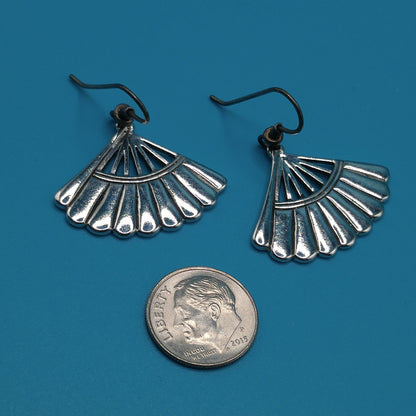 Laurel Burch Fan Earrings, Rhodium Plated, Silver Plated Ear Wire, 1980s Vintage Jewelry