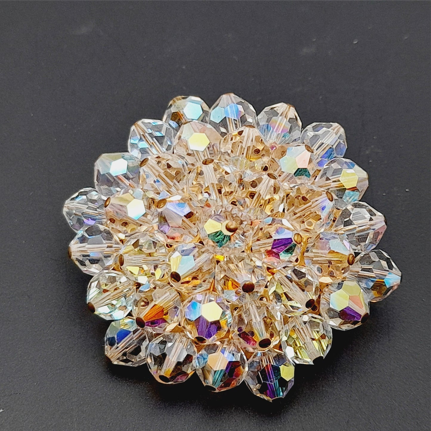 Vintage Crystal Aurora Borealis Clear Beaded 1960s Brooch