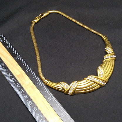 Monet Rhinestone Necklace, Gold Plated Snake Chain, 1960s Vintage Jewelry