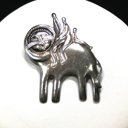 Vintage Laurel Burch Family Large Cat Pendant Brooch, Silver Tone Gold Plated