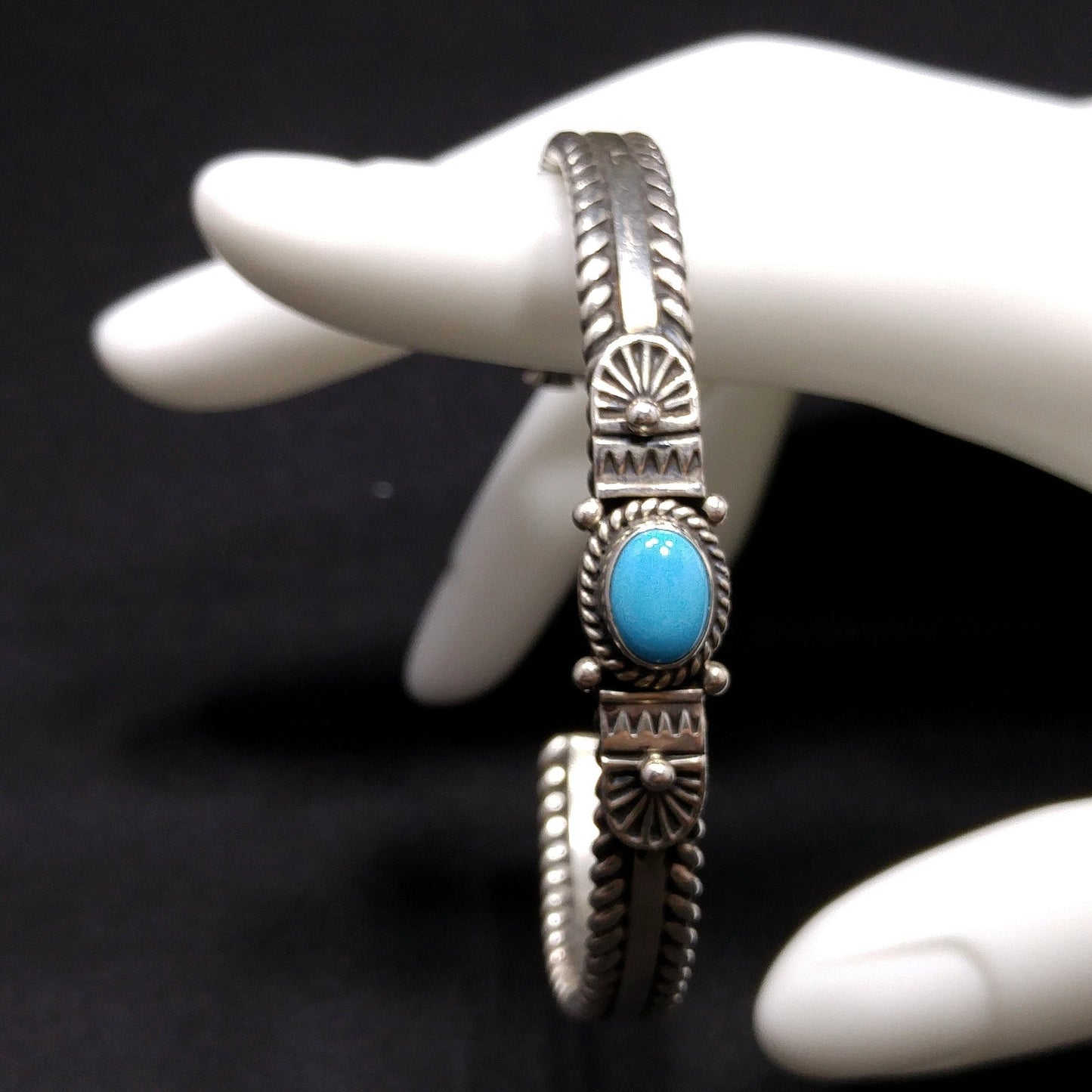 Silver Cuff Gemstone Bracelet, Stamped STERLING N, 1980s Vintage Jewelry