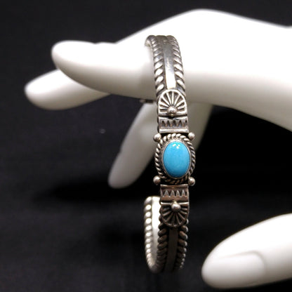 Silver Cuff Gemstone Bracelet, Stamped STERLING N, 1980s Vintage Jewelry