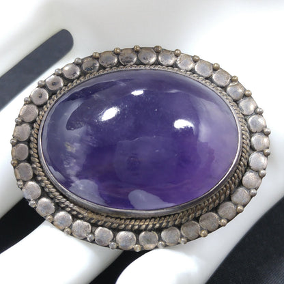 Antique Silver Purple Amethyst Brooch, Stamped 925, C Clasp, 1920s Vintage Jewelry