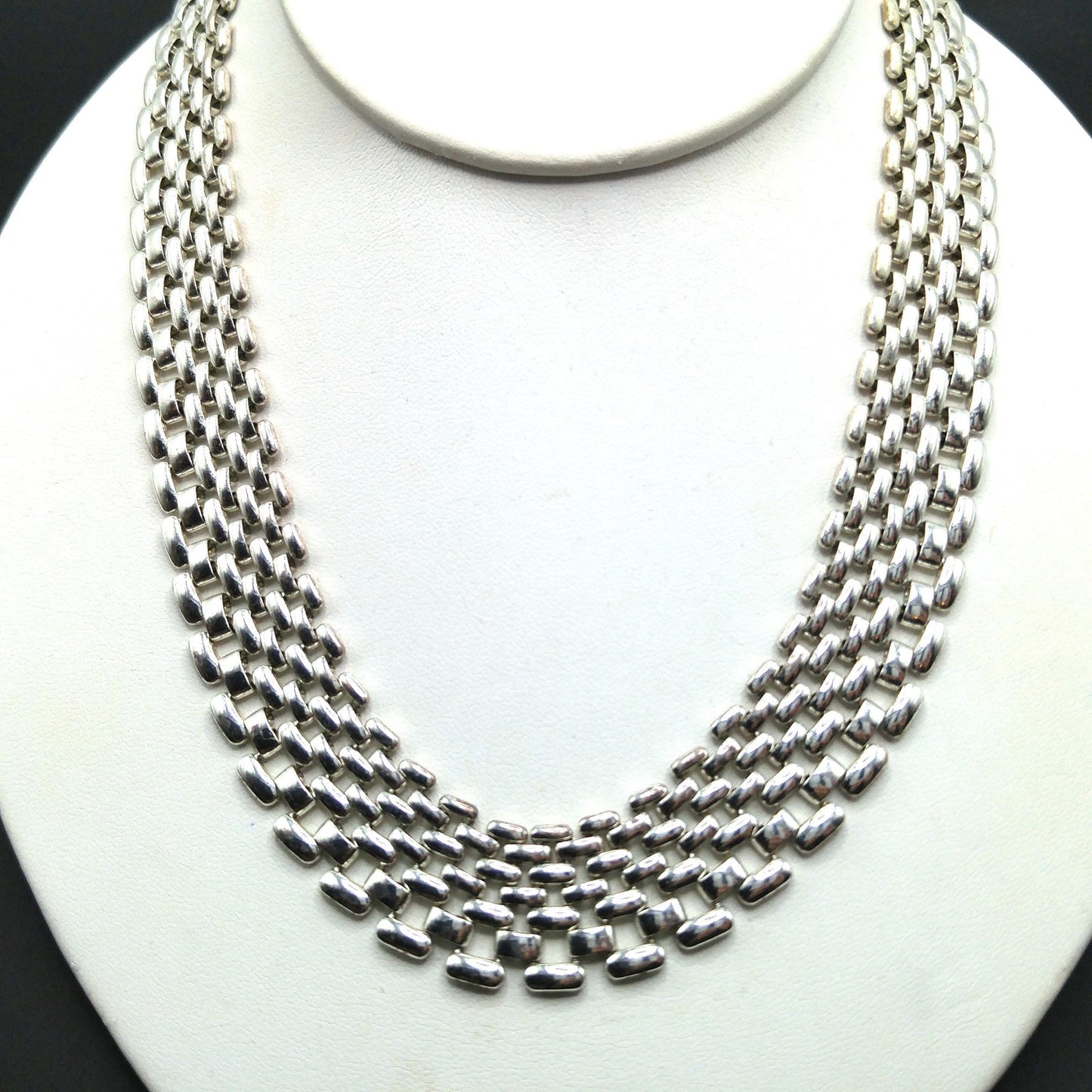 Vintage Interlocking Choker Necklace, Rhodium Plated, 1980s, Silver Tone