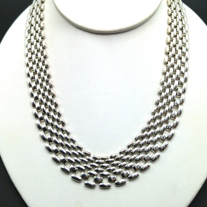 Vintage Interlocking Choker Necklace, Rhodium Plated, 1980s, Silver Tone