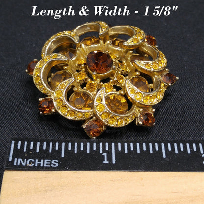 Mid-century SPHINX Light Dark Topaz Rhinestone Brooch, 1950s Vintage Jewelry