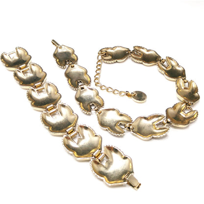 Vintage 1960s Gold Tone Leaf Link Necklace Bracelet Set Mid Century Unsigned