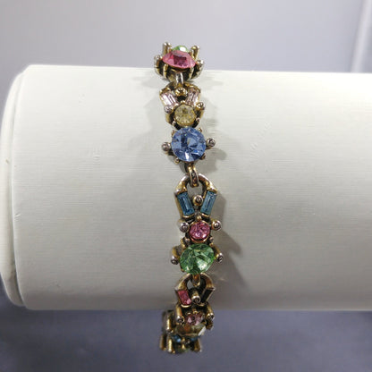 Hollycraft Pastel Rhinestone Bracelet, Stamped Copr 1955, 1950s Vintage Jewelry