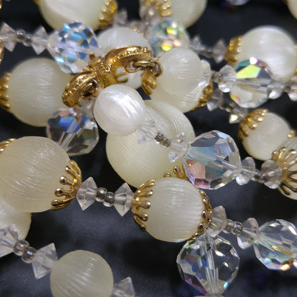 Vendome White Frosty Lucite & Crystal Jewelry, Necklace Bracelet Set, 1960s Vintage Jewelry