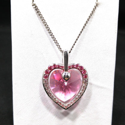 Swarovski “Mom 2003” Pink Heart Crystal Necklace, Swan Logo, Vintage 2000s Jewelry