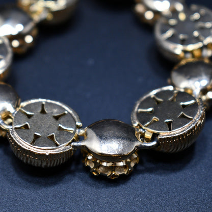 Kramer Necklace & Bracelet Set, Gold Plated, Headlight Diamante Rhinestones, 1960s Vintage Jewelry