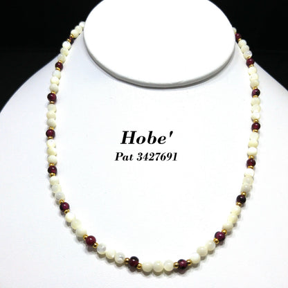 Hobe Garnet Beaded Necklace, Mother of Pearl Beads, Pat 3427691, 1950s Vintage Jewelry