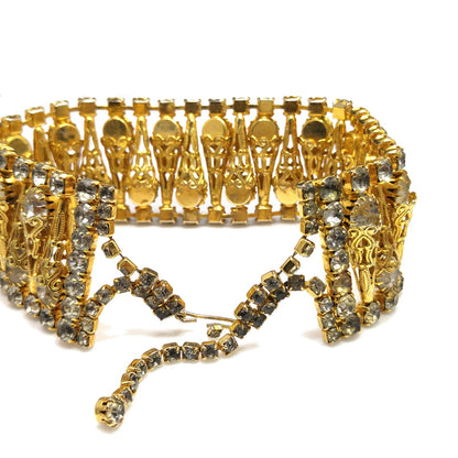 Vintage Gray Rhinestone Gold Filigree Cone Choker Necklace 1950s