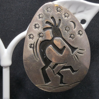 Navajo Clip Earrings, Sterling Silver Kokopelli, Della & Francis James, 1960s
