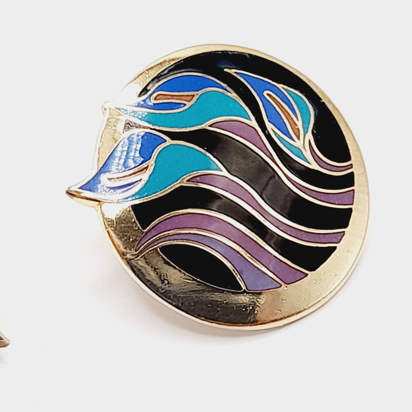 Vintage Laurel Burch "Lilies for Les" Post Earrings - Purple Blue Enamel - Gold Plated - 1 Inch