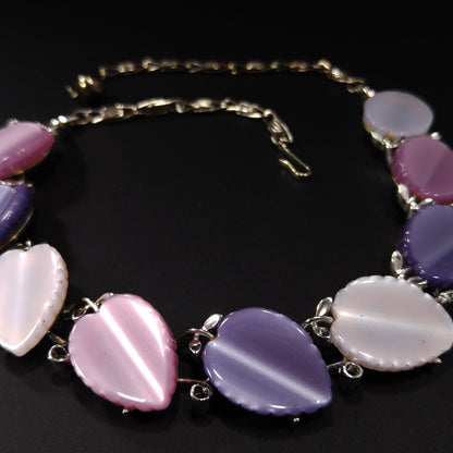 Vintage Lisner Leaves Necklace, Lavender Pink White Lucite, 1950s
